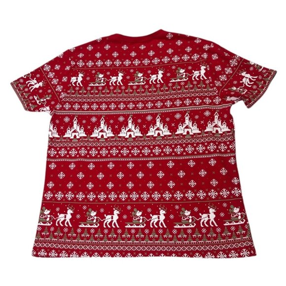 Vintage Disney Parks Red Christmas T-Shirt Large Santas Sleigh Castle Design - Picture 2 of 8